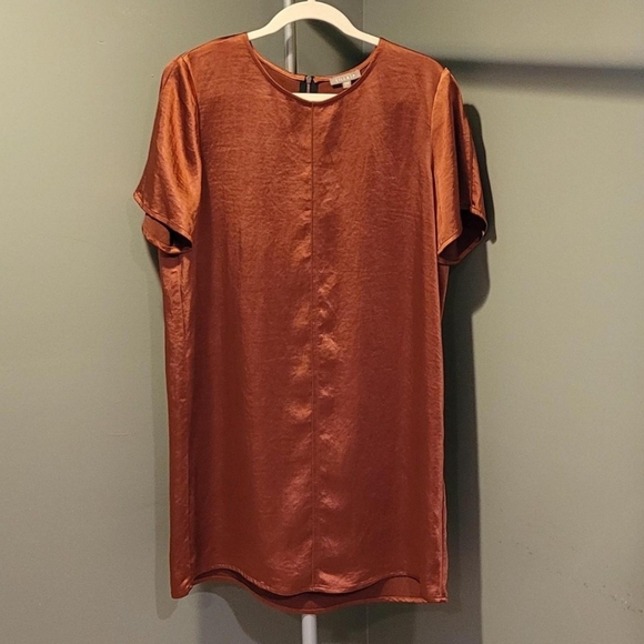 Lilla P Dresses & Skirts - Lilla P Women's Satin Short Sleeve Mini Shirt Dress, Size L,‎ Copper Rust